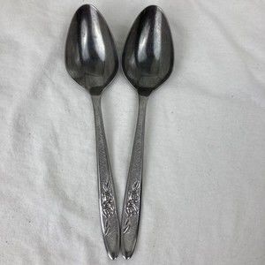 Ecko Eterna Carolyn Stainless Textured Roses Stainless Lot 2 Serving Spoon 8 1/2